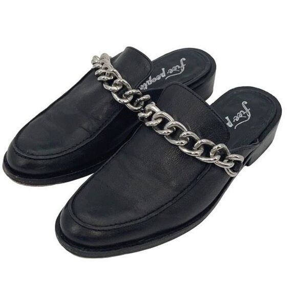 Free People Womens Leather Chain‎ Slip-On Vida Mule Loafers Black Size 37.5 - Picture 5 of 11